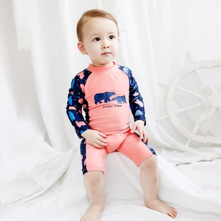 NT Baby-033 (บริการส่งด่วนกรุงเทพฯ)🐻‍❄️ Polar Bear Sun-Protect Swim Set– ชุดว่ายน้ำแขนยาวเด็ก พร้อมหมวกกันแดด ลายน้องหมี