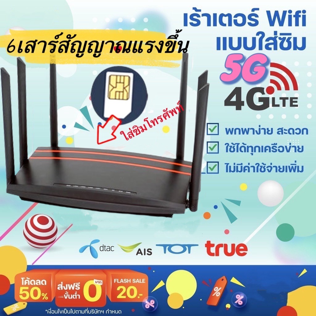 เร้าเตอร์ใส่ซิม เราเตอร์ WiFi 5G Router 1000 Mbps ใช้ได้กับซิมทุกเครือข่าย รับประกัน สัญญาณเต็มไม่ติ