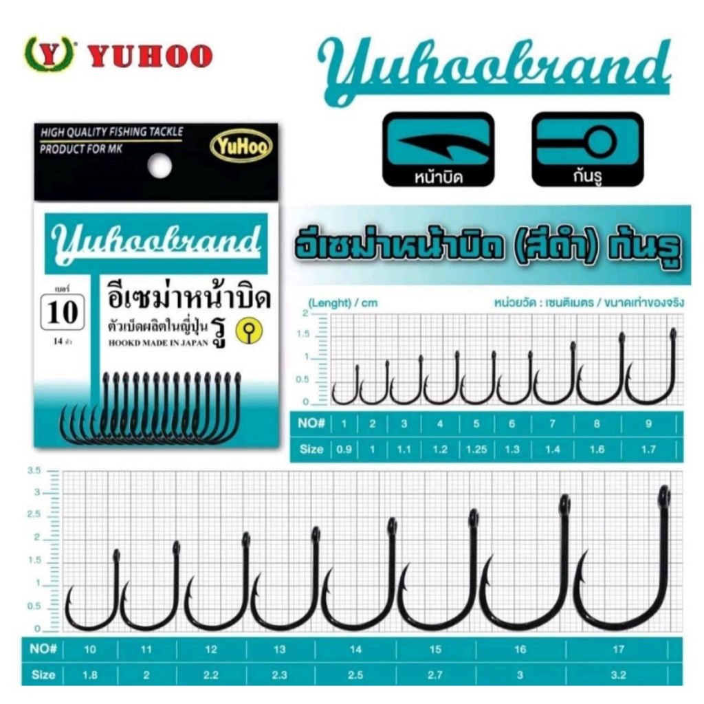 เบ็ด YUHOO อีเซม่า   หน้าบิด ก้นรู (สีดำ)