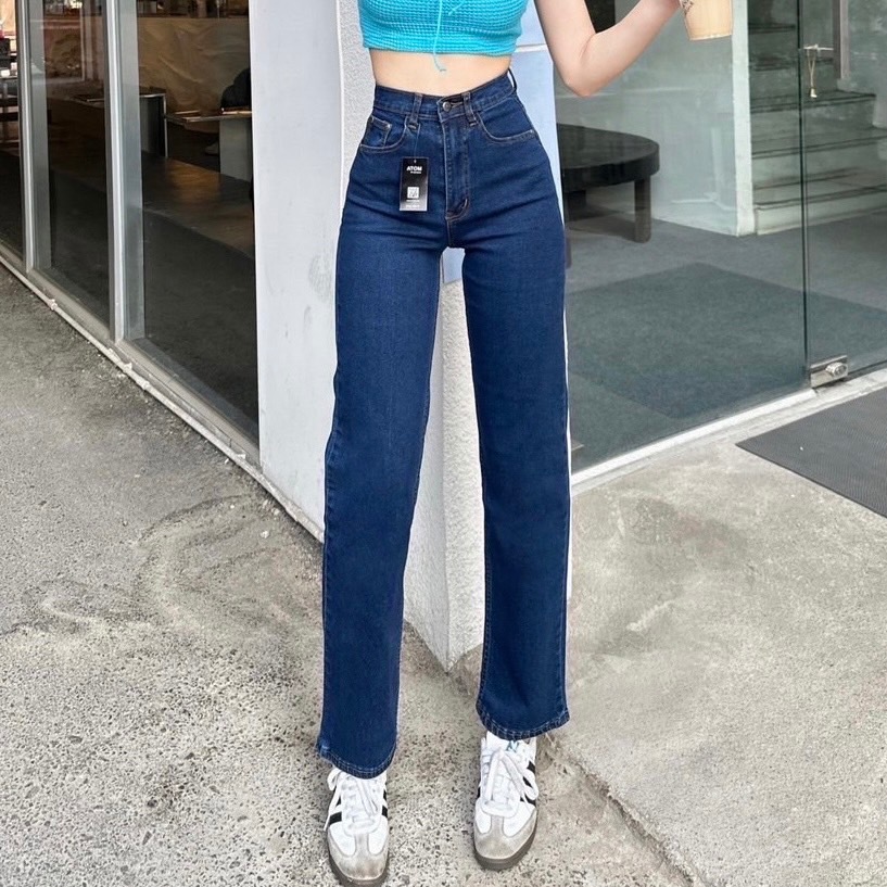 TwiceJeans style ทรงกระบอกผ้ายืด กางเกงยีนส์ สีเข้ม Match ชุดง่ายๆ