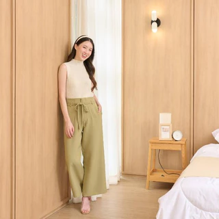 SHUUXME Ribbon pant (กางเกงขายาวเอวสูงพร้อมเข็มขัดโบว์)