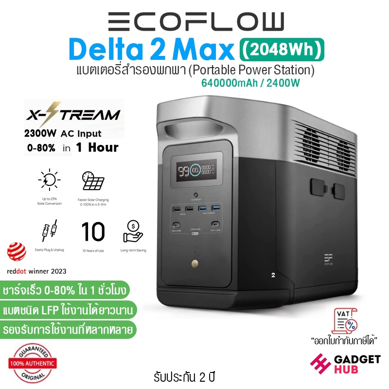 EcoFlow Delta 2 Max แบตเตอรี่สำรองพกพา 2048Wh Portable Power Station 2400W รองรับการชาร์จเร็ว