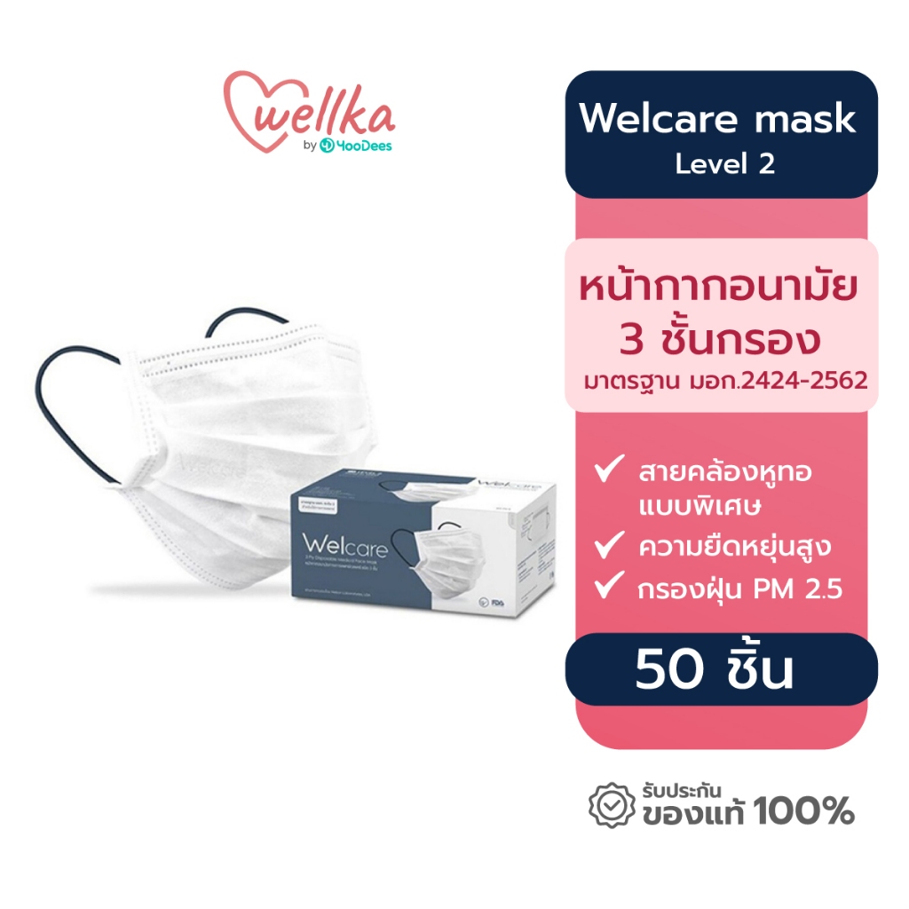 ซื้อ Welcare Mask Level 2 Medical Series เวลแคร์ หน้ากากอนามัยทางการแพทย์ ระดับ 2 สีขาว 50ชิ้น/กล่อง