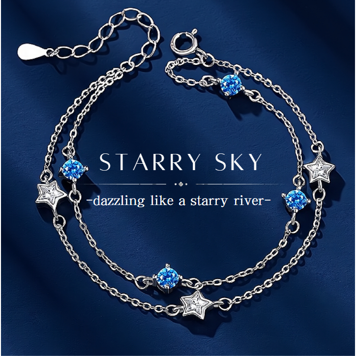MEET กำไลเงิน Starry sky กำไลเงินแท้ สร้อยข้อมือปรับได้ กำไลเพชร กำไลแฟชั่น กำไลข้อมือเงิน925