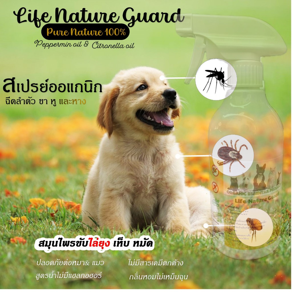 Life nature Guard ผลิตภัณฑ์สารสกัดจากสมุนไพรธรรมชาติสำหรับไล่และป้องกัน ยุง เห็บ หมัด บนตัวสุนัข แมว