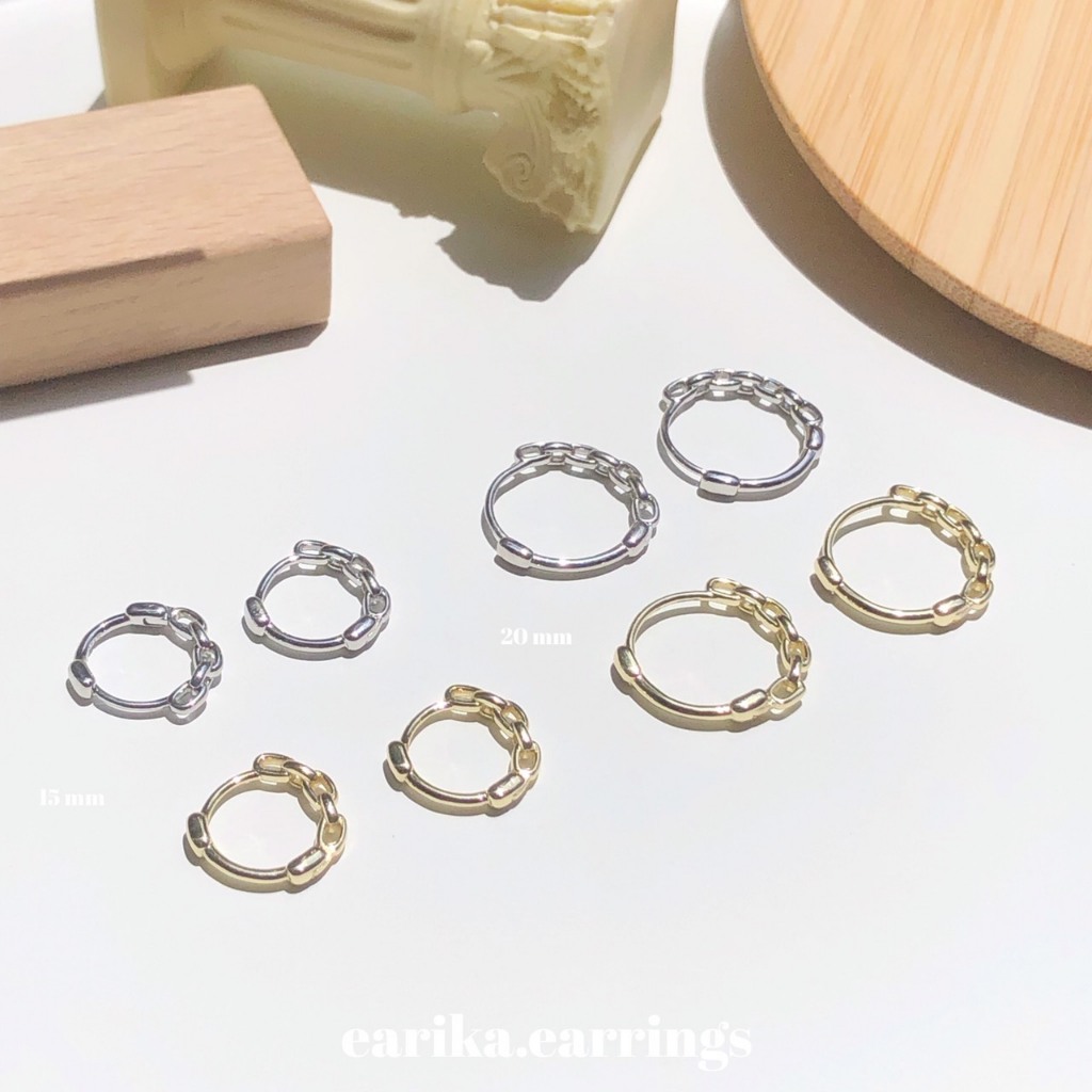 earika.earrings - semi chain hoop ต่างหูห่วงลายโซ่แบบครึ่งห่วงเงินแท้ (มีให้เลือก 2 สี 2 ขนาด) ผิวแพ้ง่ายใส่ได้