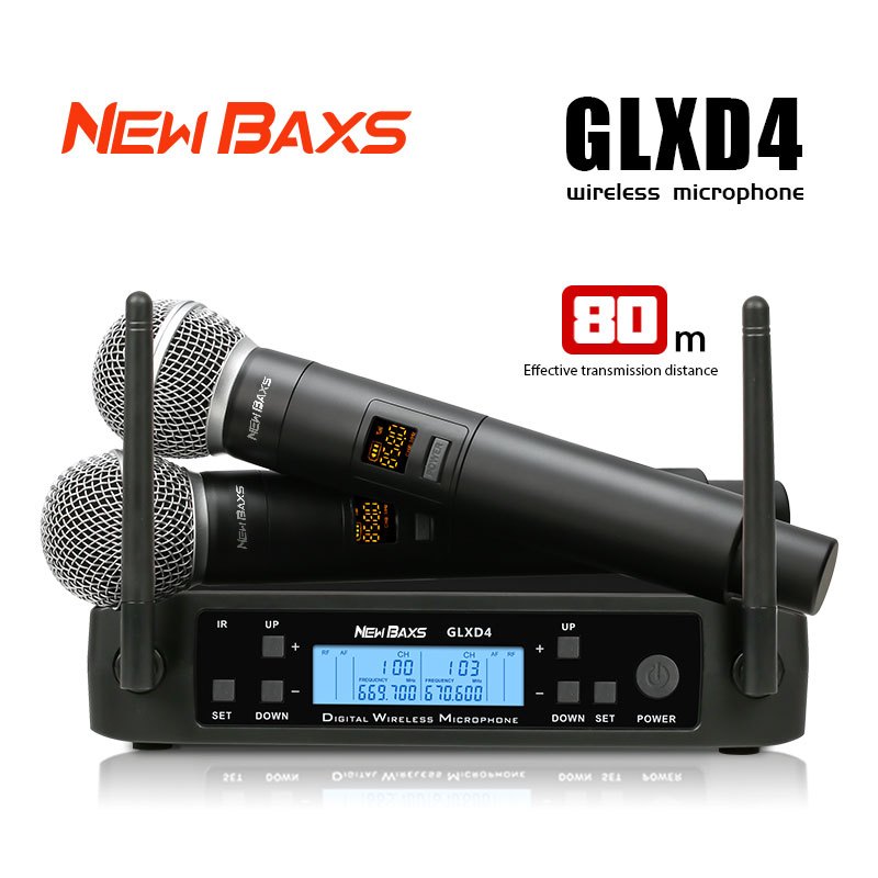 NEW BAXS GLXD4 ไมโครโฟนไร้สาย 1 ถึง 2 ไมโครโฟนแบบใช้มือถือ UHF อลูมิเนียมอัลลอยด์ไมโครโฟนคาราโอเกะ