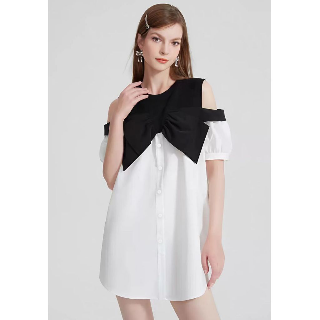 MILLY MINI DRESS มินิเดรสแขนสั้นเว้าไหล่มิลลี่