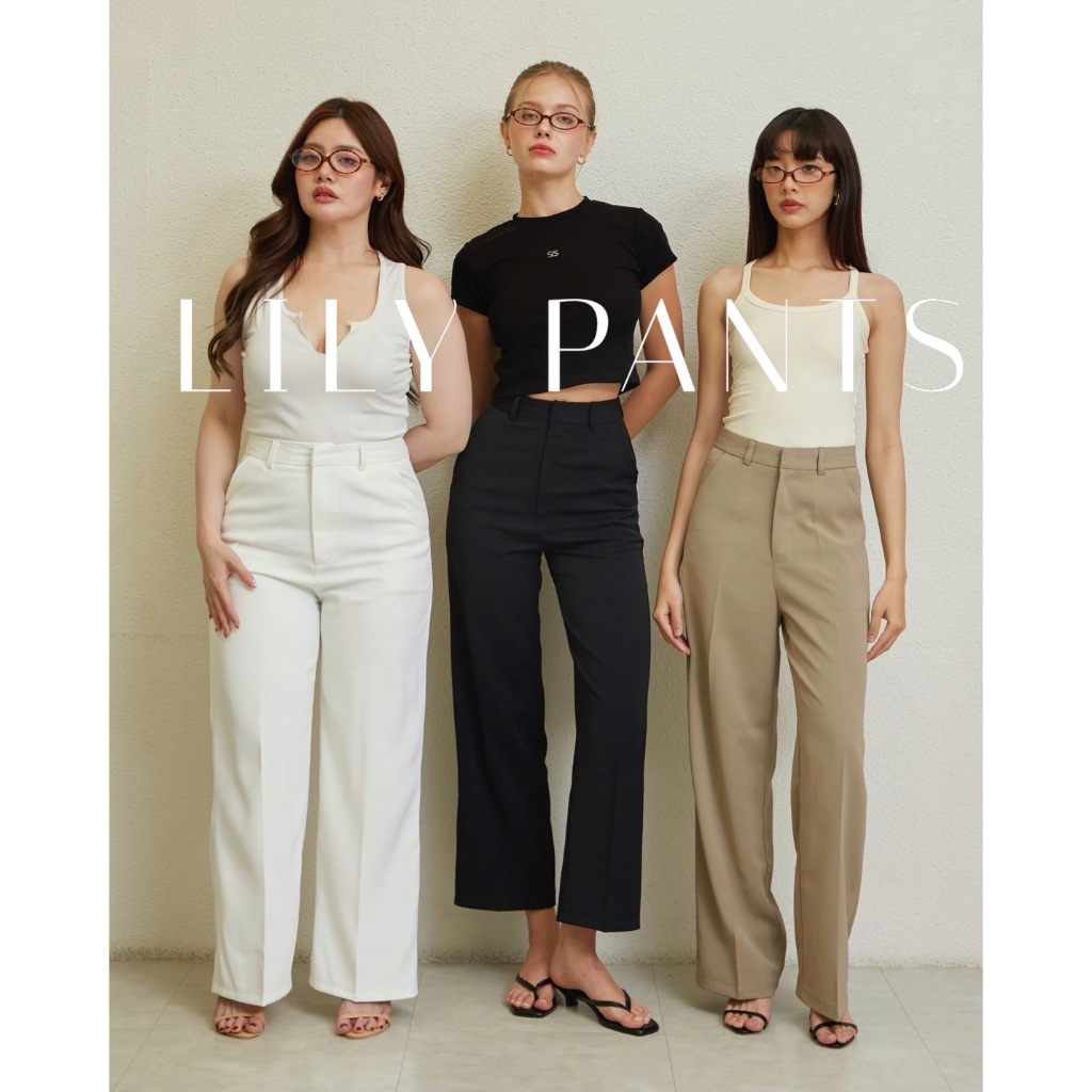 Lily pants รหัส #A04 กางเกงทรงกระบอกกลางตะขอหน้าเรียบ ผ้าพรีเมี่ยมทิ้งตัวใส่ทำงานได้เที่ยวได้ ทรงเบสิคแต่งตัวง่าย
