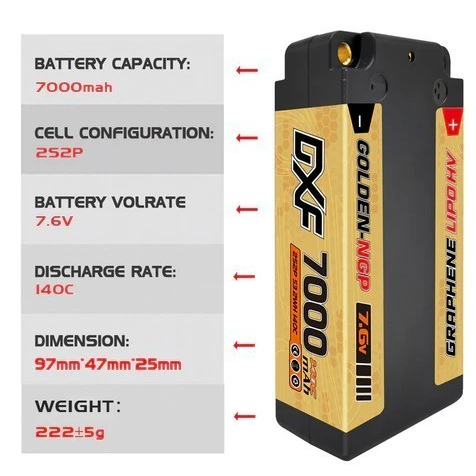 DXF (NGP) Shorty Lipo 7.6V 2S 140C 6300mam 7000mah Hardcase ปลั๊กแยก XT60 For 1/10 Buggy Truggy Offr