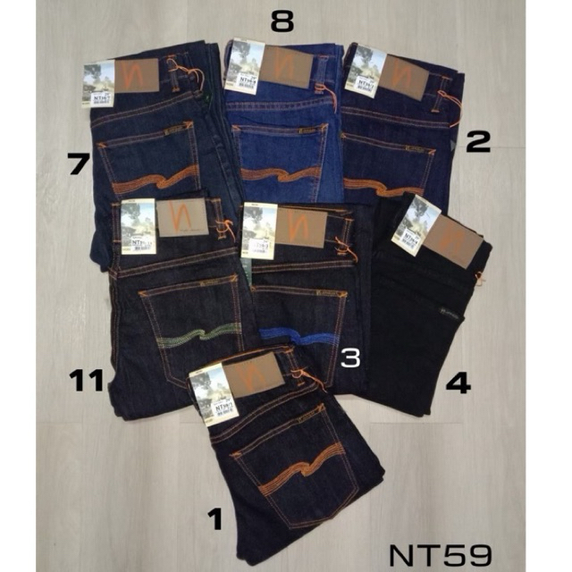 🔥เอว28-36 กางเกงยีนส์ขาเดฟผู้ชายสีมิดไนท์ผ้ายืดปักลายหลังNT59 มีริมแดง