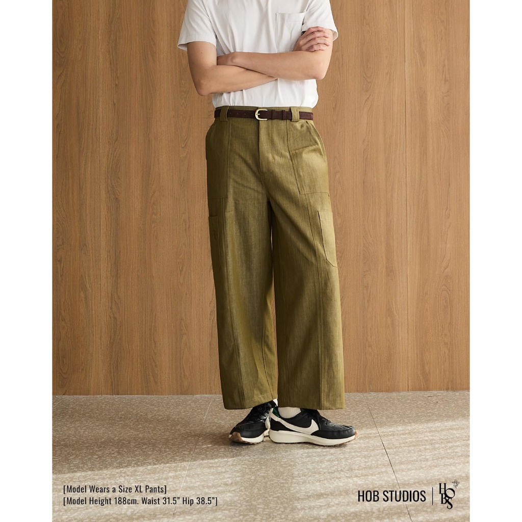 🔥ทักแชทรับโค้ดลดเพิ่ม Cargo Olive Denim Wide Leg Pants Hob Studios