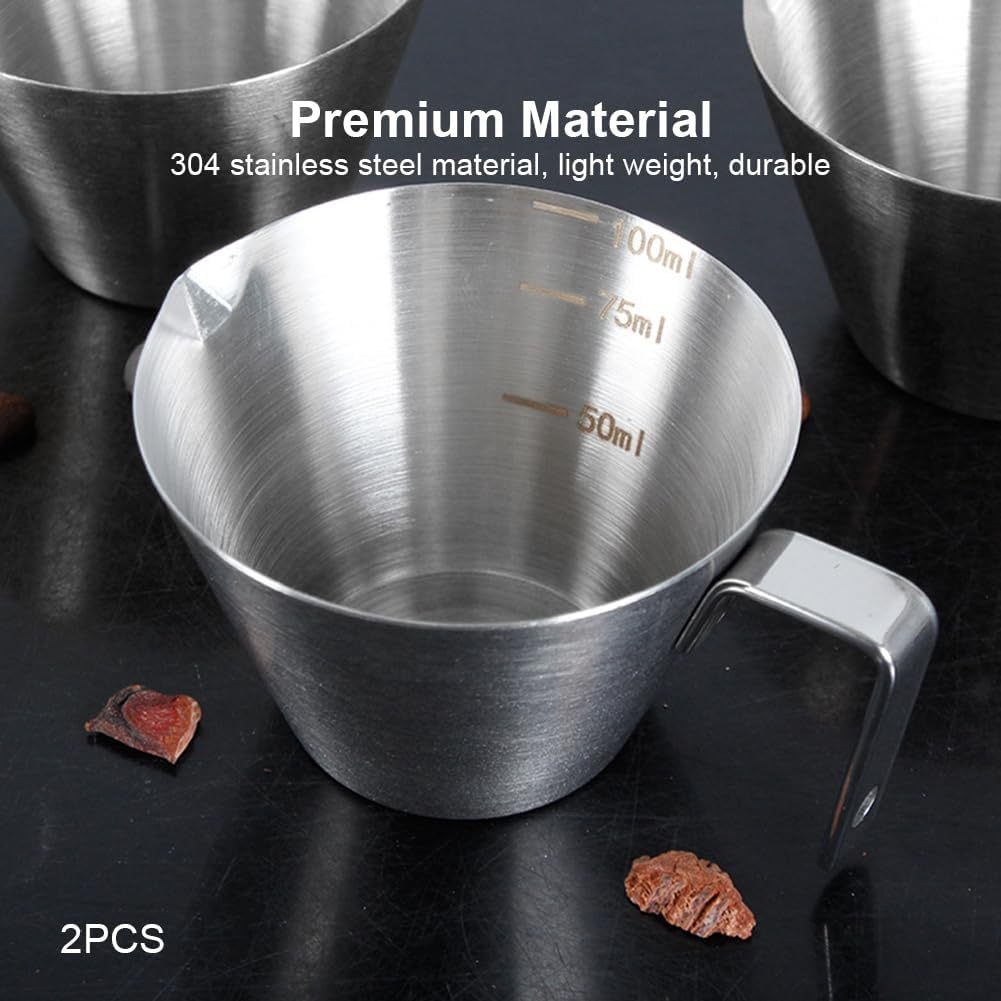 100 มล ถ้วยช็อตเอสเพรสโซ่  Measuring Cup Stainless Steel ช็อตกาแฟ ถ้วยตวงเอสเปรสโซ่ สเตนเลส พร้อมสเกล รูปตัว