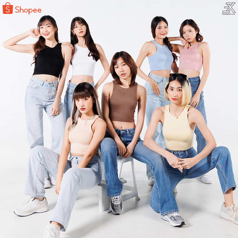 Expogarment เสื้อกล้ามครอป ผ้าเรย่อน เย็บ 2 ชั้น ผ้ายืดมาก แขนกุด เอวลอย tank top CROP Rayon 001