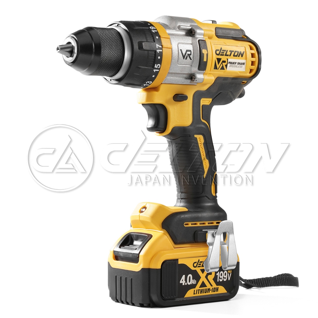 DELTON สว่านไร้สาย 3 ระบบ 199V มอเตอร์ไร้แปรงถ่าน Brushless Motor แบตเตอรี่พาวเวอร์แชร์ VR Series รุ่น AFF-10EB