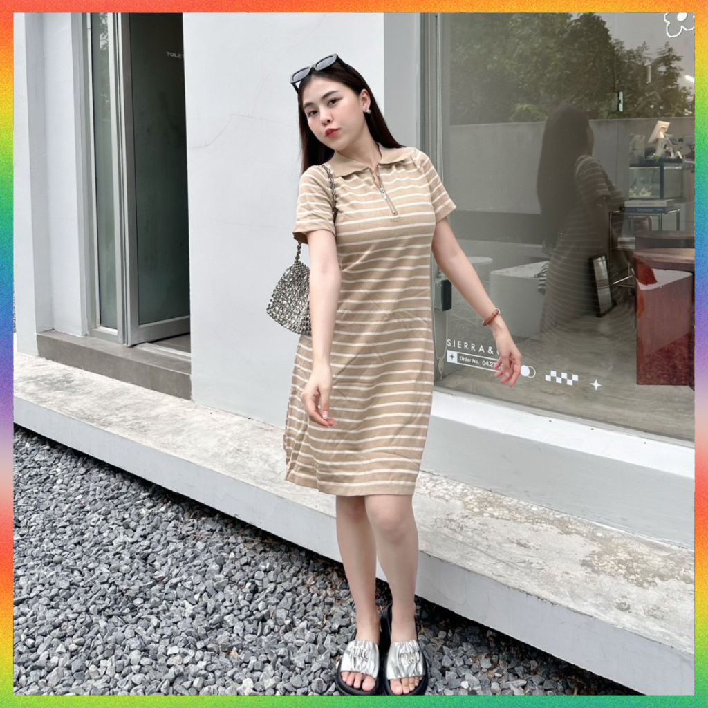 🌈MesubShop🌈มินิเดรสไหมพรม ทรงคอปกโปโล ผ้ายืดเยอะมาก 🍉 สาวอวบใส่ได้ แต่งซิบช่วงอก ใส่ออกงานได้ รุ่น ไขมัน