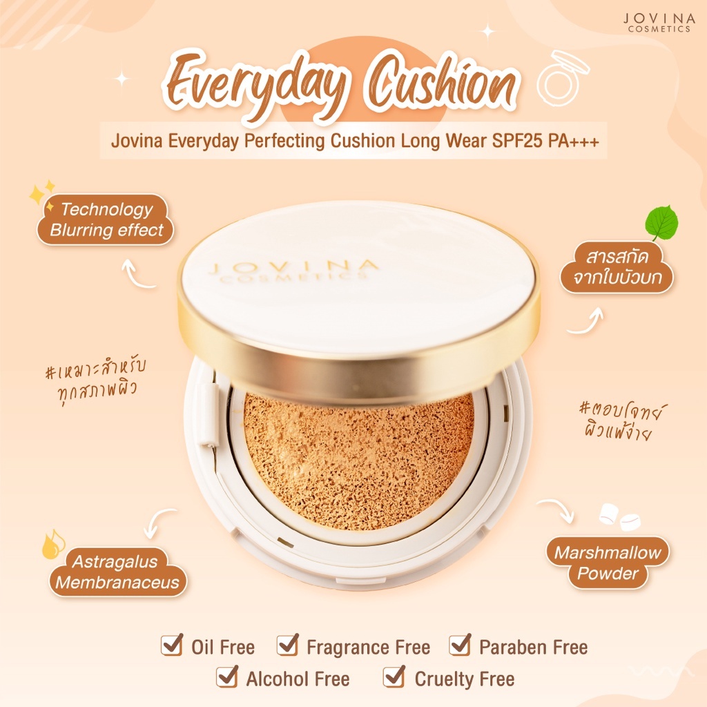 [ กรอกโค้ด SCYJKM ลด 60.- ] ✨ Jovina : Everyday Perfecting Cushion Long Wear SPF PA+++ คุชชั่นเนื้อแ
