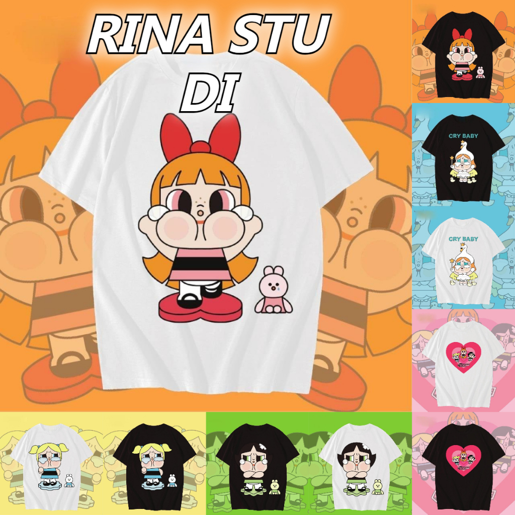 พร้อมส่ง&COD RINA STUDIO เสื้อยืดโอเวอร์ไซส์ เสื้อยืดเกาหลี ผ้าคอตตอน100% เสื้อยืด พาวเวอร์พัพเกิล Powerpuff