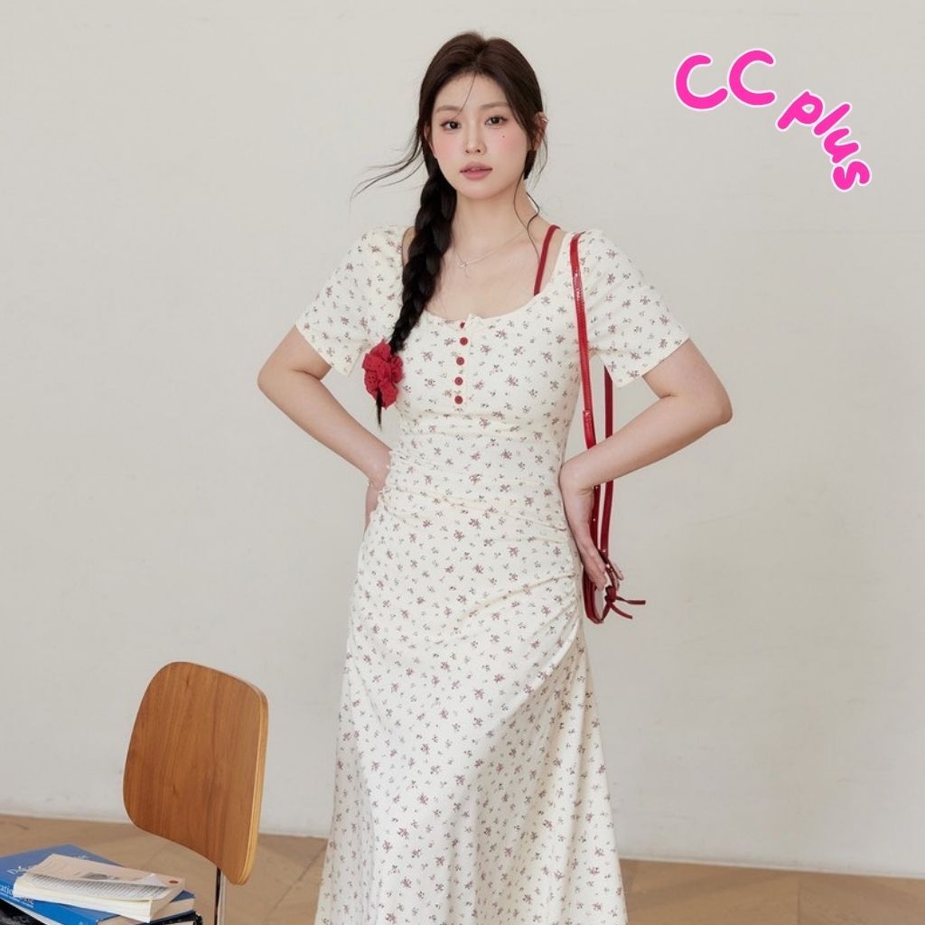 Cici plus+ (1192) เดรสยาว เข้าเอวผ้าทิ้งตัว แต่งสายปรับได้ กระดุมจริง โชว์หลังสายคาด เซ็กซี่เบาๆ สไตล์สาวพลัสไซส์