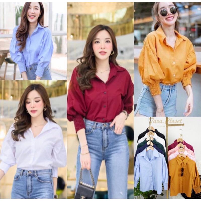 aimorn_shop เสื้อเชิ้ตแขนจั้ม แต่งสม็อคตรงปลายแขน งานสวยมาก ใส่แล้วทรงกิ๊บเก๋สุดๆๆ