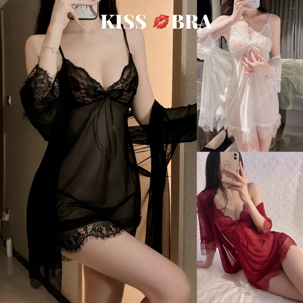 Sexy Sets 3ชิ้น ชุดนอนไม่ได้นอน ผ้าซีทรูเซ็กซี่ ใส่สบาย ดีเทลลูกไม้สวยหรู ผู้หญิง Sleepwear(9330)