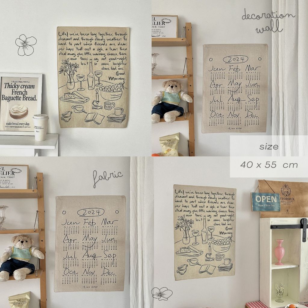 ผ้าตกแต่งผนัง ลายมินิมอล สีโทนวินเทจ คอตเทจ ตกแต่งห้องครัว พร๊อพ ฉาก ผ้าแขวนผนัง