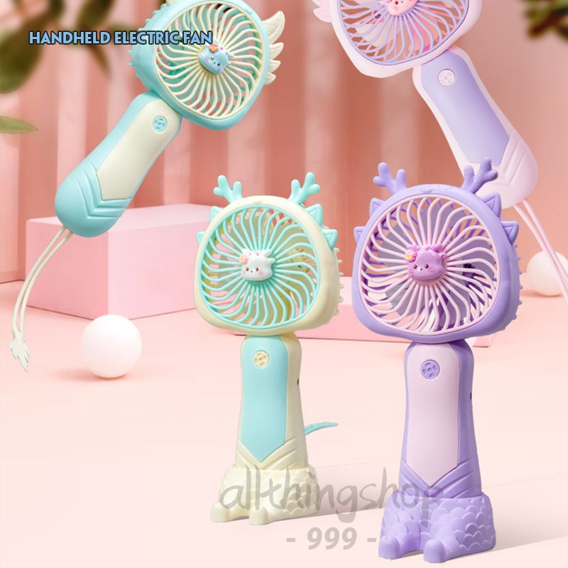 พัดลม พัดลมตั๊งโต๊ะ พัดลมพกพา พัดลมมือถือ พัดลมมีแบตเตอรี่ พัดลมสีพาสเทล พัดลมน่ารัก พัดลมมังกร พัดลมมีเขา USB Fan C0104