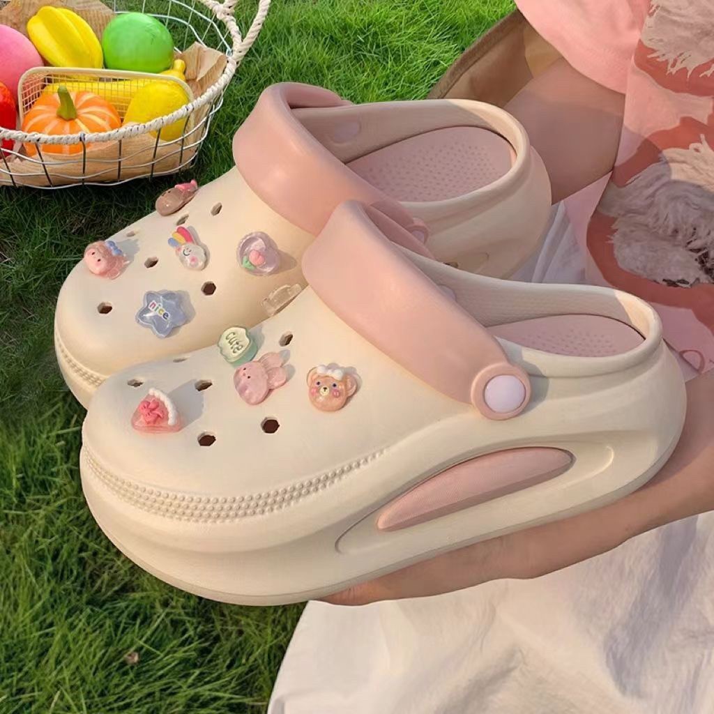 JM-PVC รองเท้าหัวโตแฟชั่น แถมตัวติด ส้นสูง5-6 เซน รองเท้าหัวโตผู้หญิง สวมรัดส้น วัสดุ PVC พื้นรองเท้าถอดได้ LINK-3