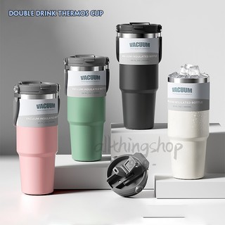แก้วเก็บอุณหภูมิ แก้วเก็บความเย็น 900ML แก้วสแตนเลส304 พร้อมหูหิ้ว พร้อมหลอด แก้วเก็บอุณหภูมิร้อนเย็นได้นานสูงสุด B0137