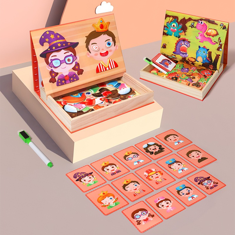 หนังสือแม่เหล็กตกแต่งหน้า Magnetic book กระดานแม่เหล็ก เขียนได้ ลบได้ 3 in 1 ชุดแม่เหล็กเสริมทักษะ