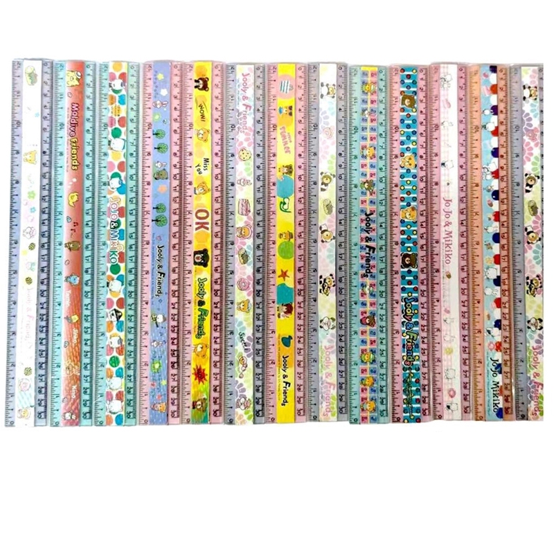 ไม้บรรทัดแบบใสหนาลายการ์ตูนด้านหลังมีสูตรคูณ ยาว 12 นิ้ว (12อัน)