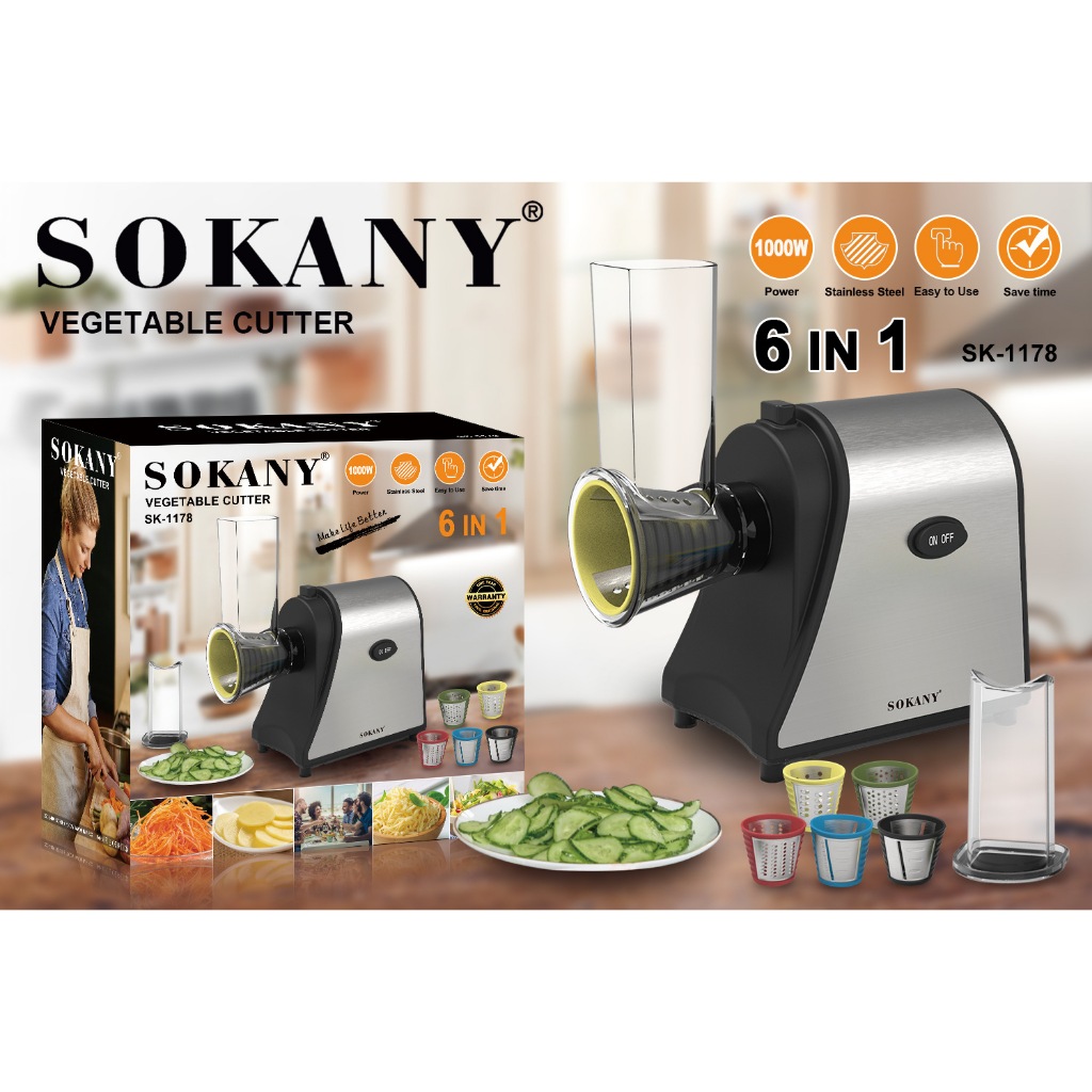 SOKANY 6in1 1000W ที่หั่นผัก เครื่องตัดผักไฟฟ้า มีดสไลด์ผัก เครื่องหั่นผัก เครื่องหั่นผักไฟฟ้า