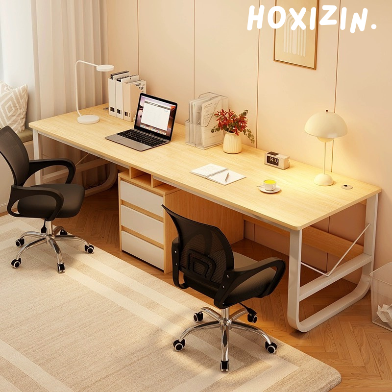 โต๊ะทำงานไม้ โต๊ะคอมพิวเตอร์มีชั้นวางของและลิ้นชัก Computer Desk ขนาด 120/240cm สวยมินิมอล แข็งแรง