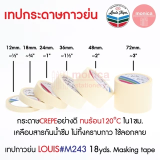 ส่งฟรี (ยกลัง) เทปกาวย่น Louis Masking Tape M243 18Y 12 18 24 36 48 72mm เทปย่น กระดาษกาว เทปหนังไก่