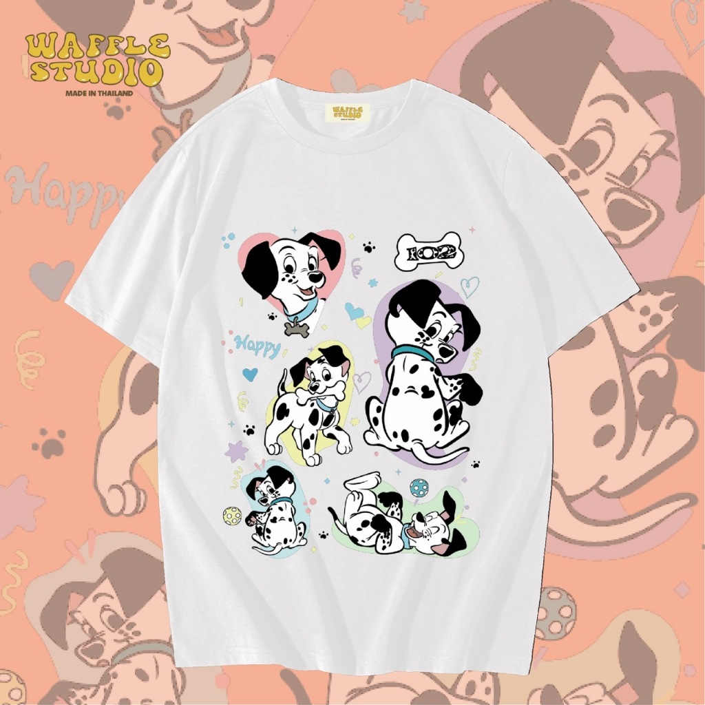 [ ส่งฟรี 🔥 ] WS0364 เสื้อยืดโอเวอร์ไซส์ เสื้อยืดเกาหลี ผ้าคอตตอน100% เสื้อยืด น้องหมา Cruella Dalmatians WAFFLE STUDIO