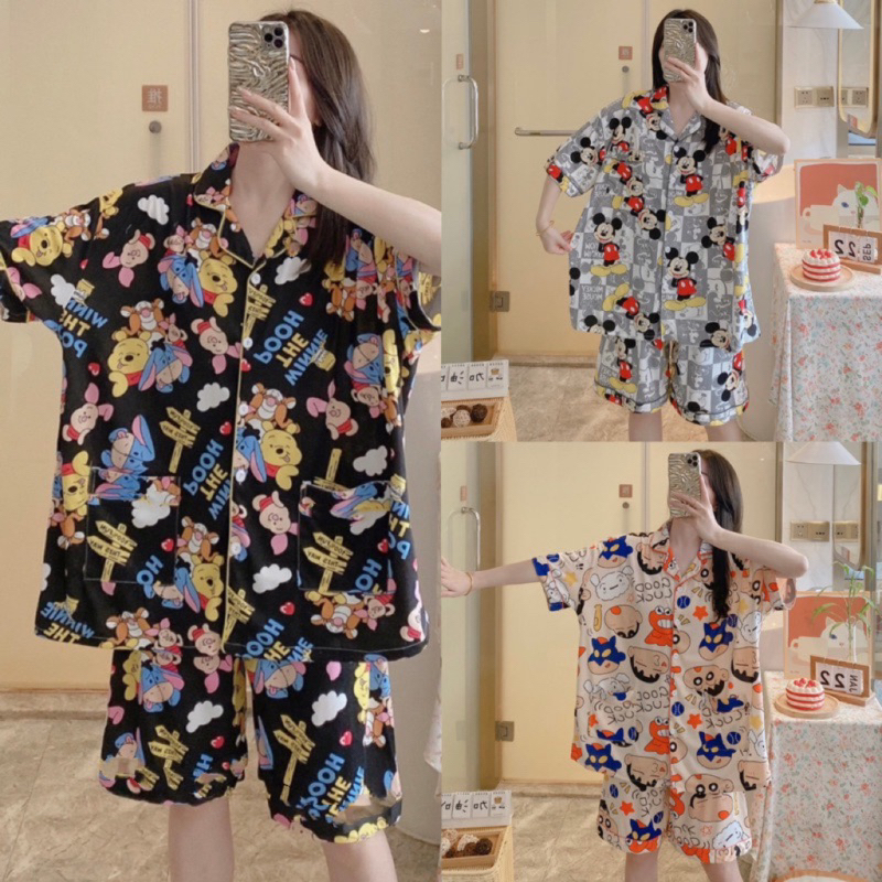 🎀ชุดนอน อก 52บิ๊กไซส์ แขนสั้นขาสั้นลายการ์ตูน ผ้าบางเบาใส่สบาย - 1