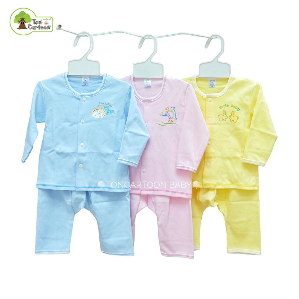 ชุดนอนเด็กอ่อน เด็กแรกเกิด ชุดแขนยาวขายาว สีพื้น เนื้อผ้าคอตตอน 100%