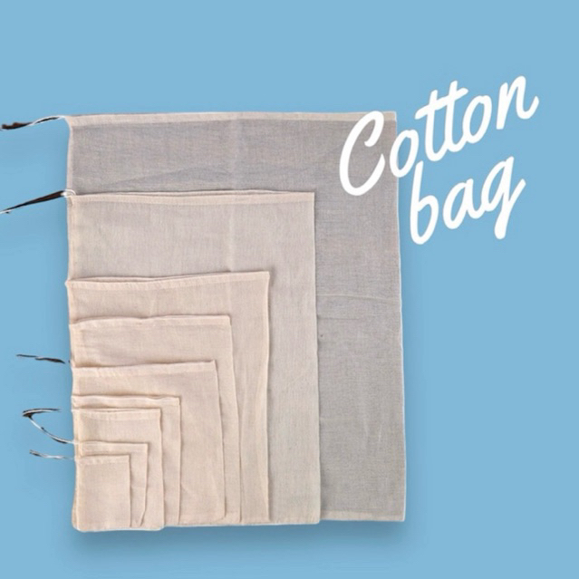 Drawstring Cotton bag | ถุงผ้าแบบบาง มีหูรูด สีครีม (แพ็ค 25 ใบ)