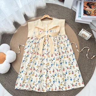 Dress( แขนล้ำ )กระดุมโบว์ใหญ่ แต่งสีพื้น ( non - 03)