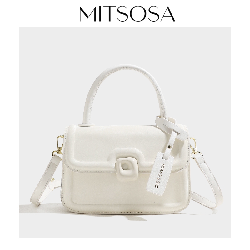 MITSOSA Niche กระเป๋าถือสีขาว หนังนุ่ม รูปเมฆ กระเป๋าสี่เหลี่ยมเล็ก กระเป๋าสะพายข้าง สะพายไหล่ อเนกประสงค์