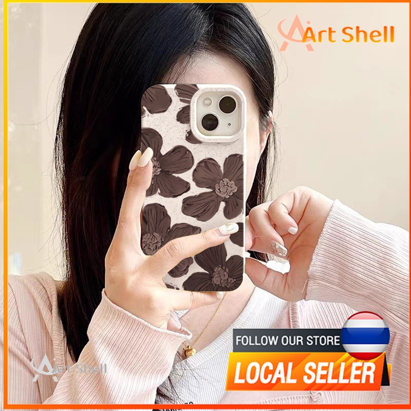 ส่งจากไทยเคส iphone 7P 8P 11 13 14 Pro Max กล้องป้องกันมิตรกับสิ่งแวดล้อมกันกระแทกดอก ดอกไม้ภาพวาดสีน้ำมัน