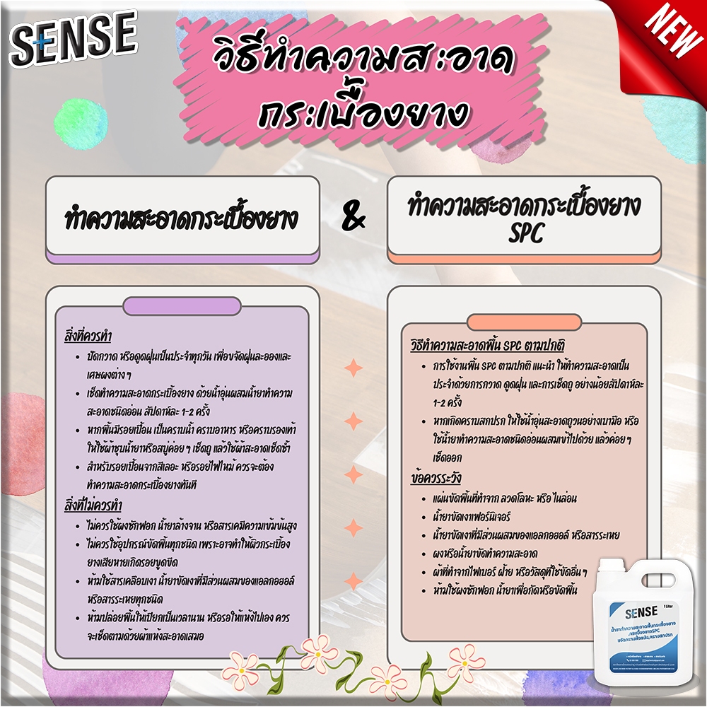 SENSE น้ำยาทำความสะอาดพื้นกระเบื้องยาง,พื้นกระเบื้องยางSPC ขจัดคราบฝั่งแน่น ขจัดคราบสกปรก ขนาด 1 ลิตร  พร้อมส่ง+ - รูปที่ 2