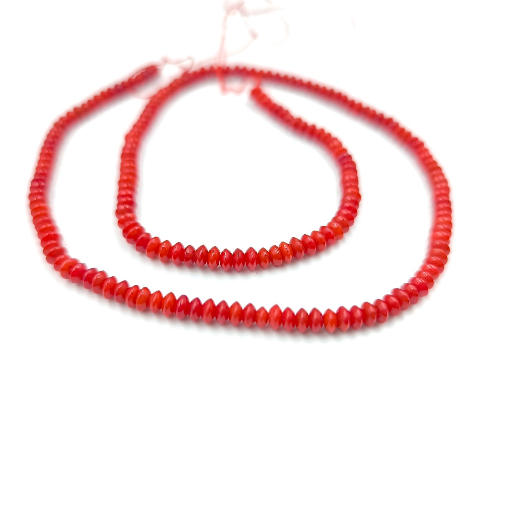 ลูกปัดหินแท้ เม็ดกลมแบน หินปะการัง (Coral) 3x4 mm - (LZ-0603 สีแดง)