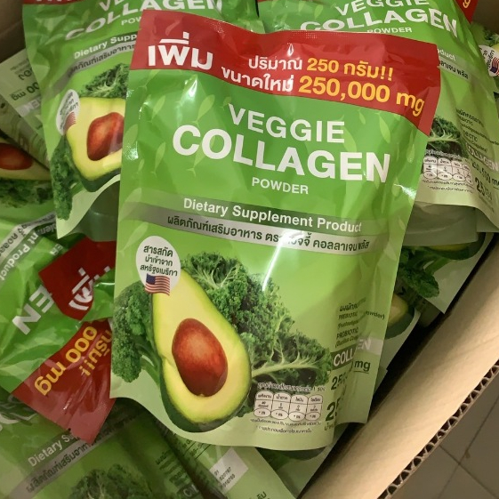 Veggie Collagen เวจจี้เจ้นผัก แพคเกตใหม่แบบถุง25ซอง เพิ่มปริมาณ เข้มข้นขึ้น (ซองเขียว)