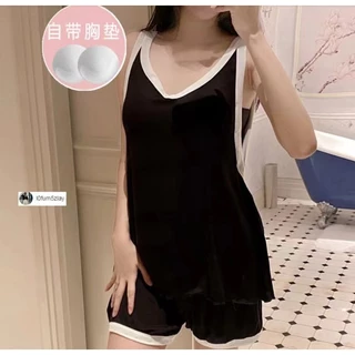 🔥🩳M-4XL(ราคาถูกที่สุด) ฤดูร้อนเสื้อผ้าผู้หญิง， คอวีเรียบหรู， 4 สีเรียบหรู， ผ้าฝ้ายเนื้อนุ่ม， มาพร้อมกับแผ่นรองหน้าอก