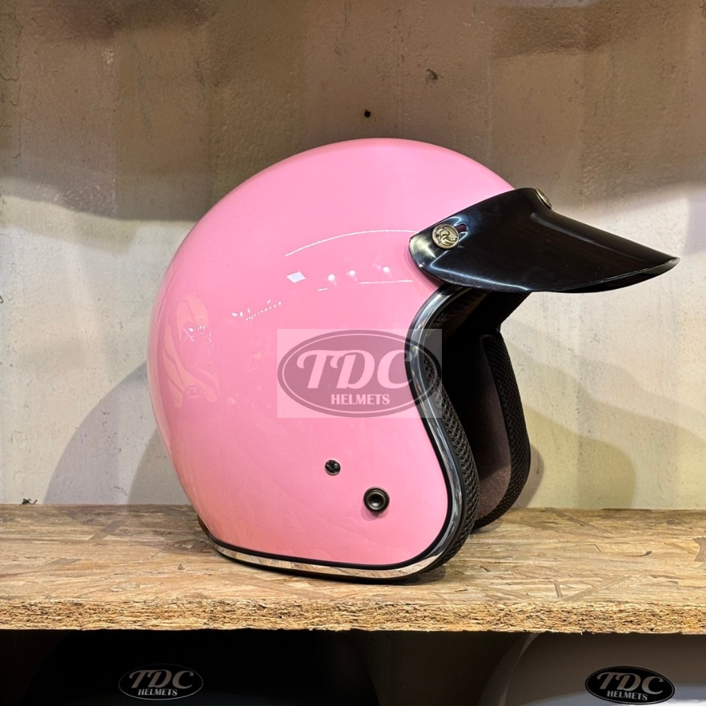 หมวกกันน็อคคลาสิค วินเทจ 5 เป๊ก TDC HELMET ชมพูอ่อน คิ้วเงิน ถอดซักเลือกไซส์ได้
