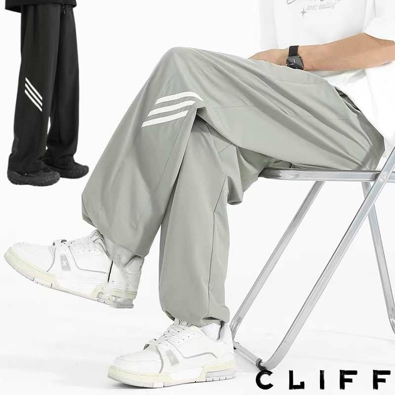CLIFF กางเกงกีฬาลำลองสไตล์อเมริกัน กางเกงขายาวผู้ชาย ทรงหลวมทรงตรง การออกแบบลายเส้นที่เรียบง่าย