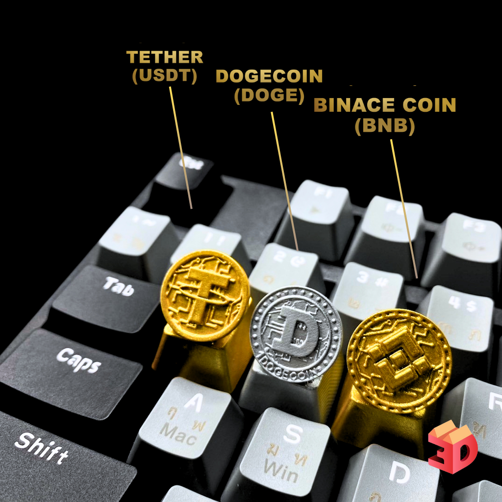 คีย์แคปคริปโทเคอร์เรนซี (Cryptocurrency Keycap) Bitcoin Cardno Dogecoin Ethereum Binance Logo