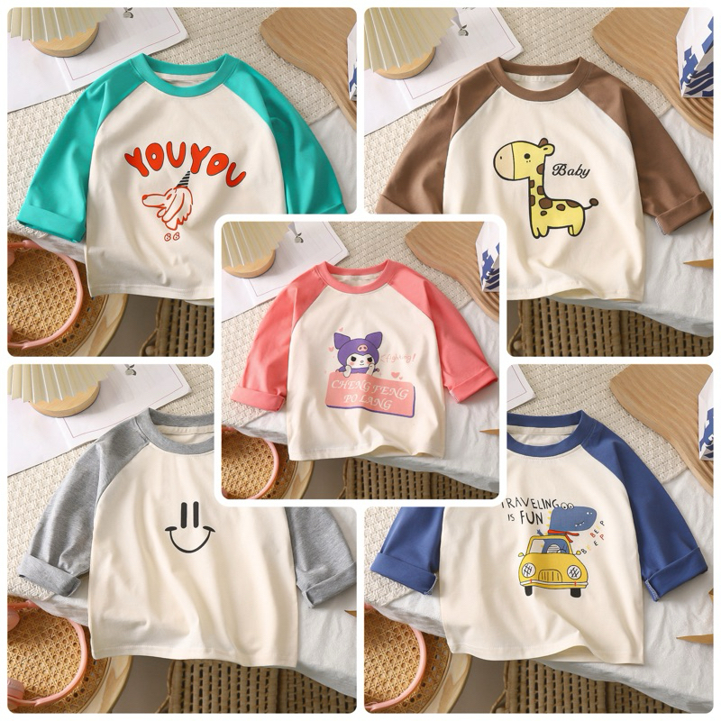 พร้อมส่ง เสื้อยืดแขนยาวเด็ก ผ้าคอตตอล Size90-160