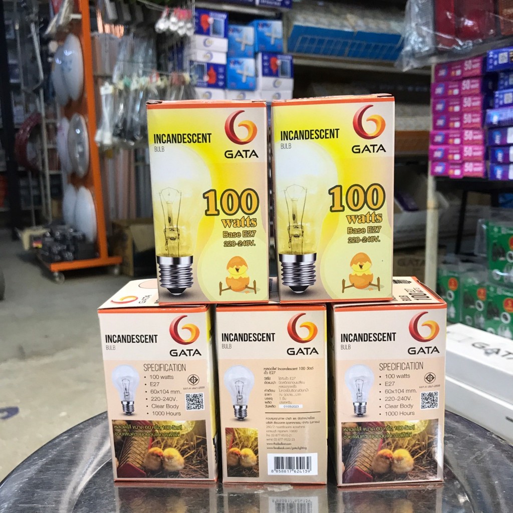 GATA หลอดไส้ หลอดไฟไส้ขั่วเกลียวE27 หลอดไฟให้ความร้อน 60W การันตีสินค้าคุณภาพ100%